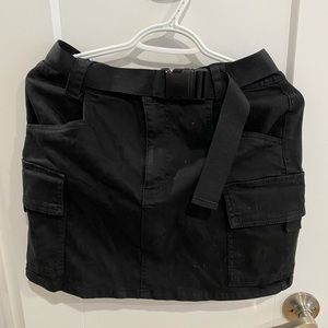 black skirt with buckle belt